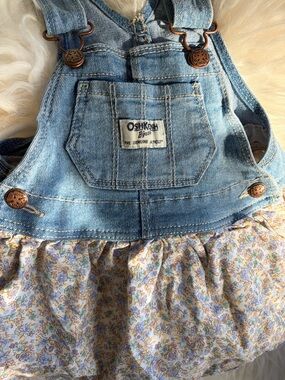 OshKosh B'gosh Denim Overall Dress with Pastel Floral Skirt